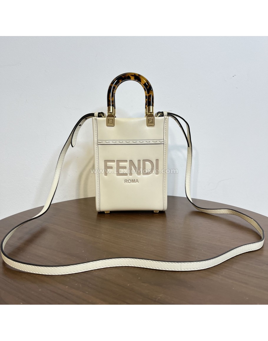 FENDI Mini Sunshine Shopper Mini Bag in Off White Calfskin with